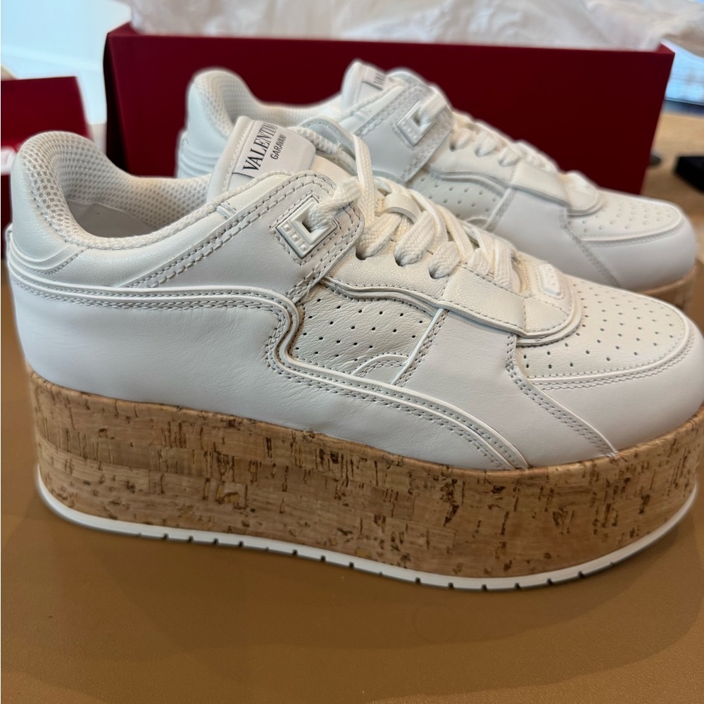 VALENTINO GARAVANI Leather Cork Platform Sneakers